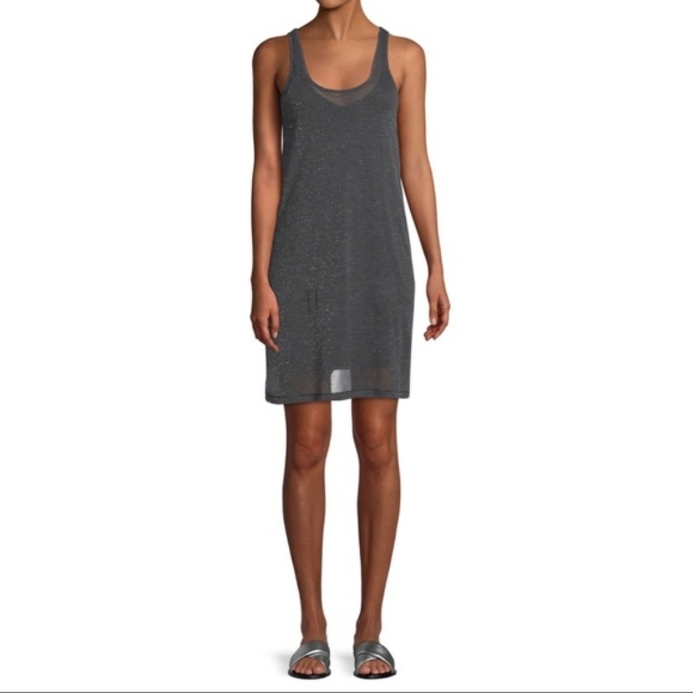 Rag & Bone Dawson Tank Dress metallic silver stripe black jersey size large